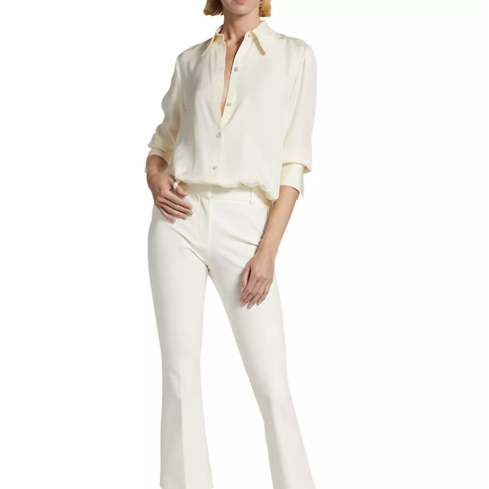 Vince. Stretch silk button-down in cream